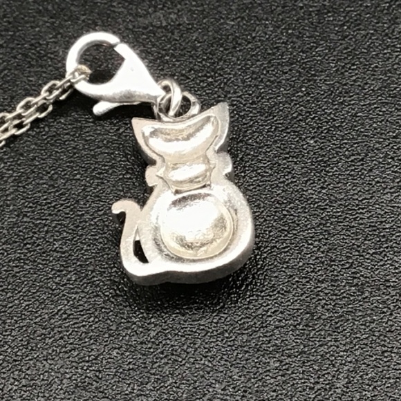 925 Sterling Silver Necklace Cat Pendant for Women/Girl Pink And Gray Crystals - Picture 4 of 7